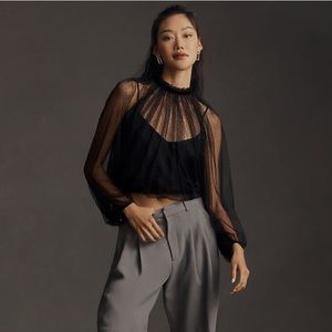 Maeve sheer high-neck cropped black blouse, brand new, sz L